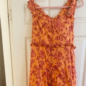 Anthropologie Vibrant Orange and Red Smocked Blouse